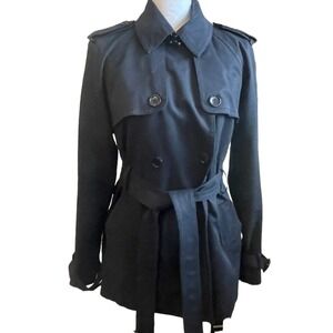 Club Monaco‎ Women Trench Coat L Navy Belted Double Breasted Minimalist Classic
